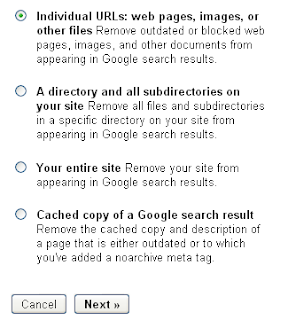 Starting a removal request at Google Webmaster Tools