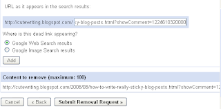 Google webmaster Tools URL removal request adding URLs