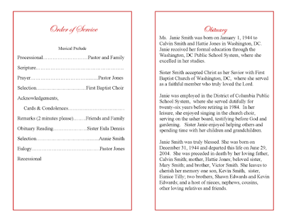 Order Of Funeral Services Template