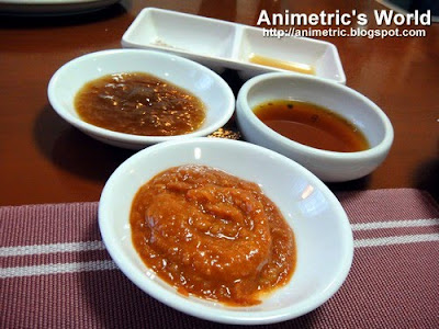 Dipping sauces at Dong Won Korean Restaurant