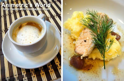 Prawn Bisque and Salmon Confit in Infused Almond Oil with Mashed Potatoes at AICA The Academy for International Culinary Arts