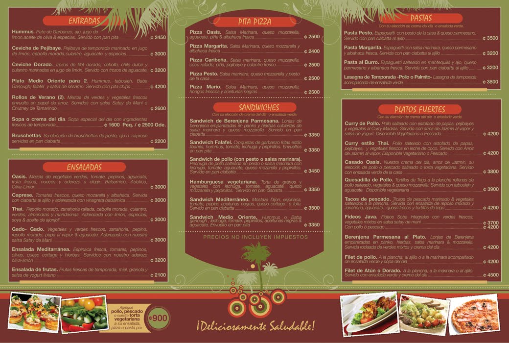 Oasis Cafe & Cocina Fusión Menu en Espanol