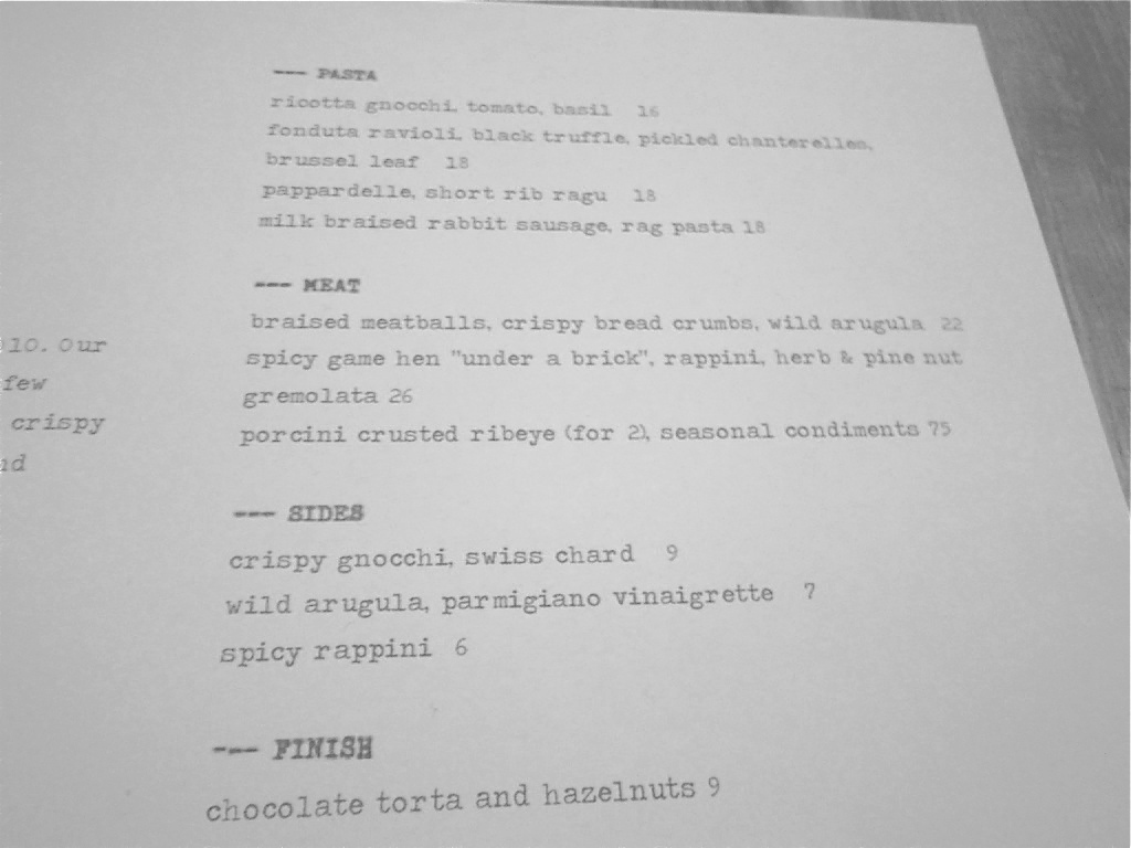 The menu was simplistic,