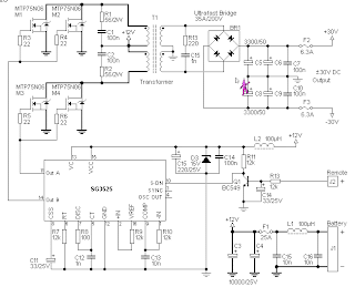electronics circuits 12v to 30v dc to dc converterthis is a dc to dc converter for car power amplifier 12v input generates 30v and 30v output for preamp or power amplifiers circuit uses sg3525 ic,