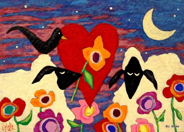 Jenny doan putting little quilt John Blake's Folk Sauce™: Folk Art Valentine Paintings