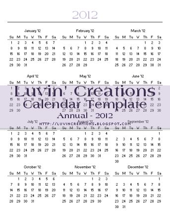 2011 annual calendar template. 2012 Annual Calendar Template