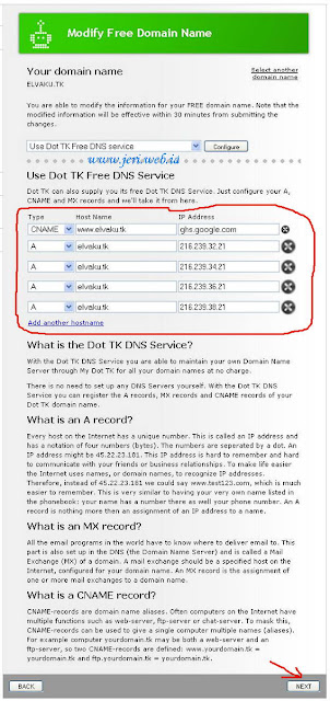 setting cname record domain tk