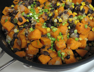Sweet potato, black bean, and corn hash adapted from Moosewood Restaurant New Classics