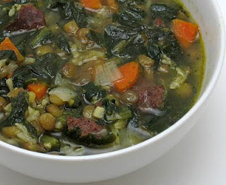 Lentil, sausage, and spinach soup