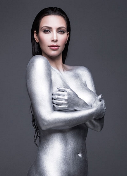 kim kardashian silver paint magazine cover. kim kardashian w cover pics.