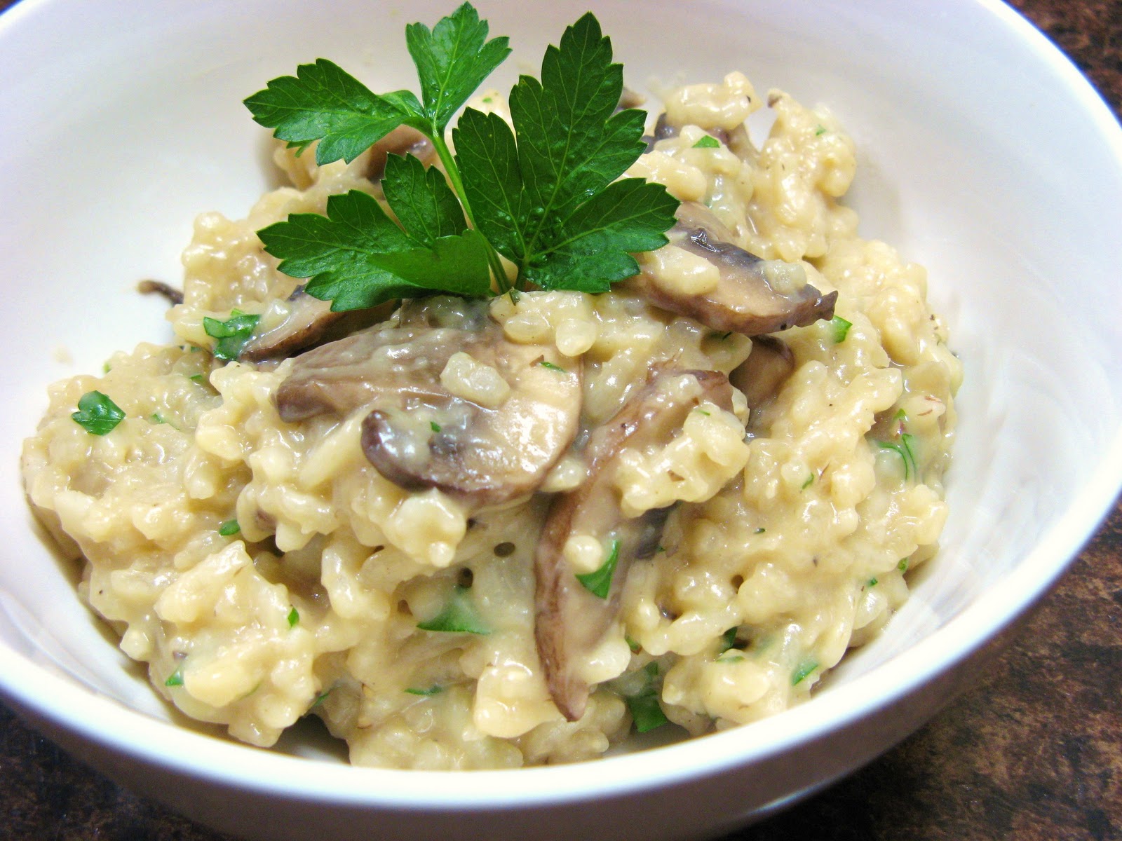 The WellFed Newlyweds Baked Risotto with Mushrooms and Goat Cheese