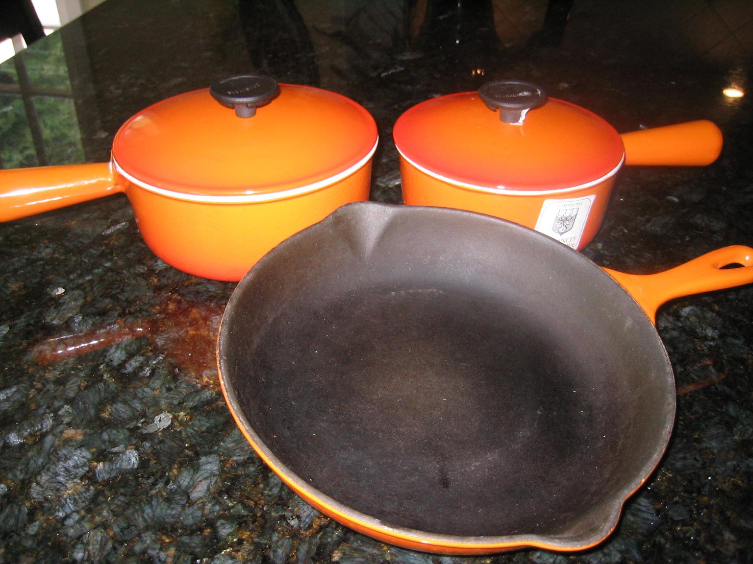 Vintage Le Creuset Sauce Pan & Lid #18 Flame Orange Cast Iron Wooden Handle