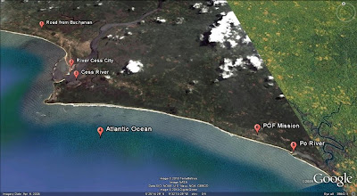 Google Earth photo of River Cess and Po River Beach