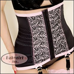 Retro Lingerie - 1950's Style Premium Black and Pink Lace Front High Waisted Waist Cincher with 4 Hanging Garters