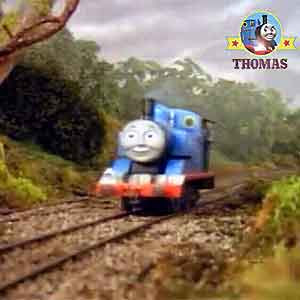 A friendly whistle sound hurray Thomas the train joyfully triumphed out James the tank engine drive