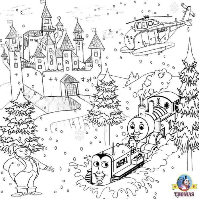 Train Thomas the tank engine Friends free online games and toys for kids:  Printable Christmas colouring pages for kids Thomas Winter pictures