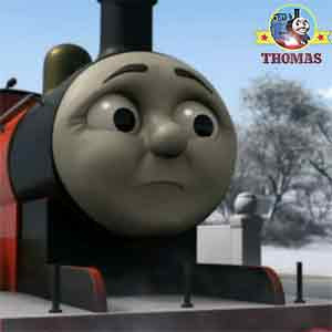 Percy the small engine and red train James the tank engine looked sad farmer McColl lost his big hat