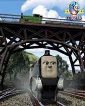 Thomas tank and his friends story shiny big silver Spencer tank engine from the mainland railroad
