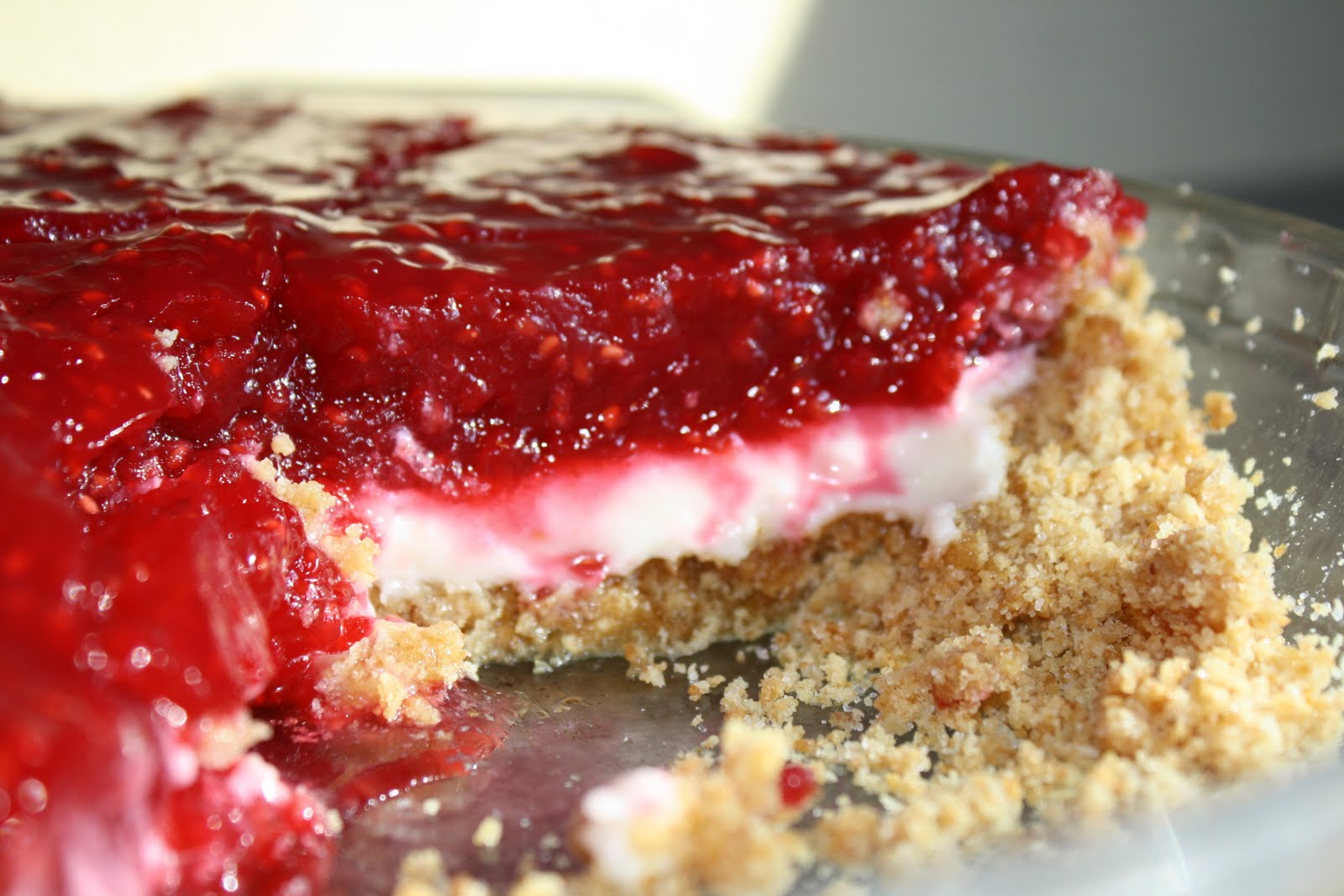 "B" dubs cafe Raspberry Cream pie with Graham Cracker Crust