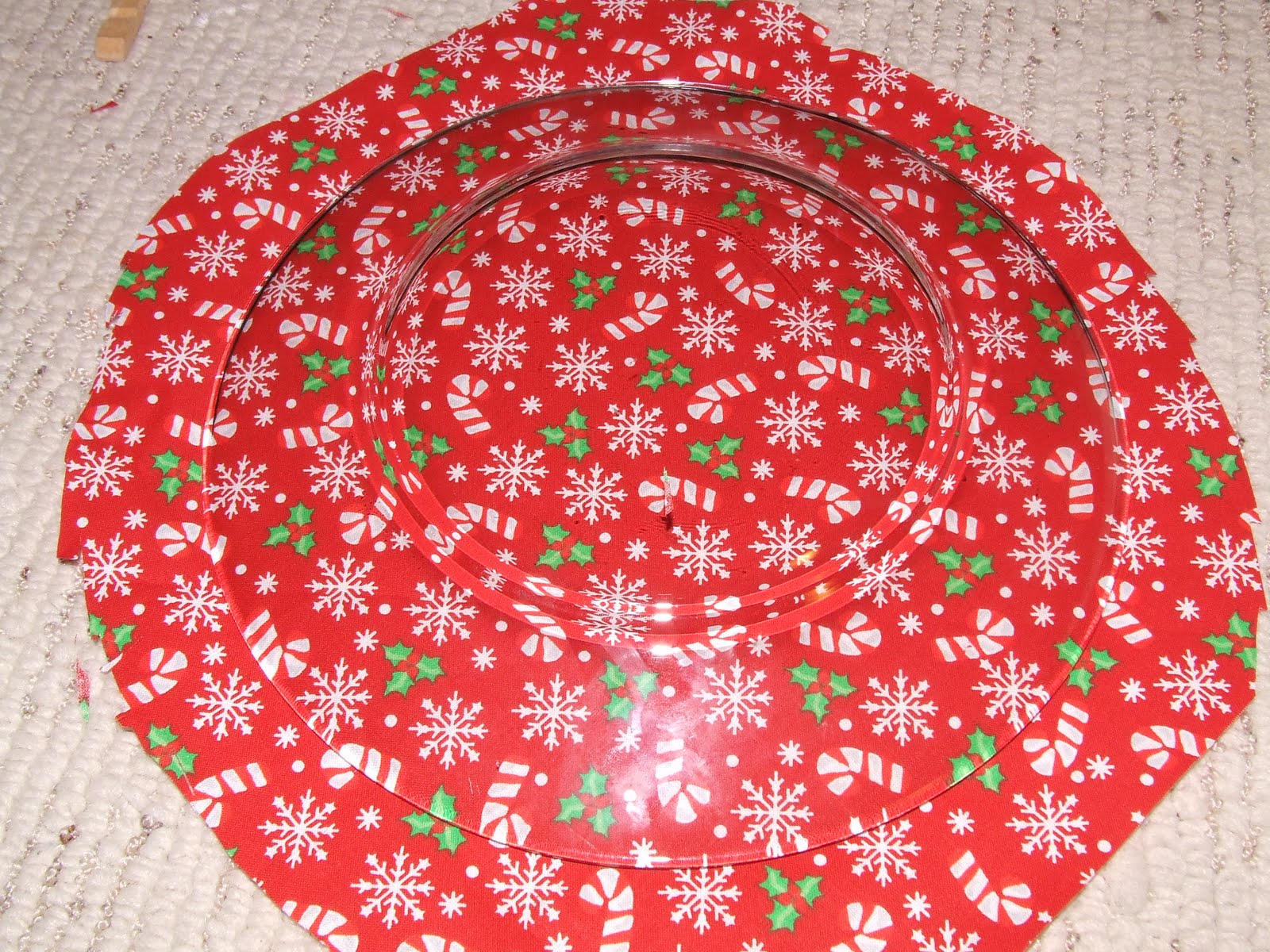 Glass Plate Covered with Christmas Fabric Keeping it Simple