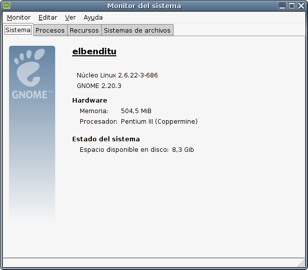 monitor del sistema de GNOME