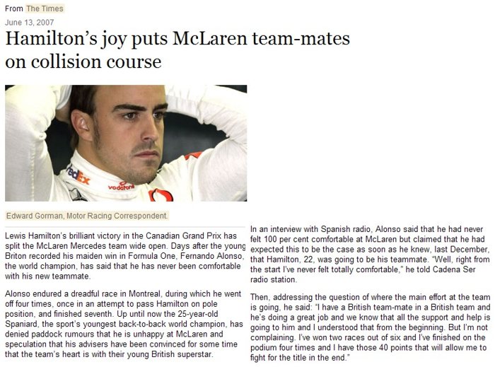 Alonso en The Times