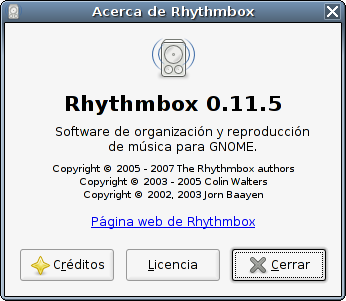 rhythmbox 0.11.5 about