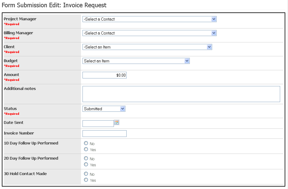 invoice form request sample