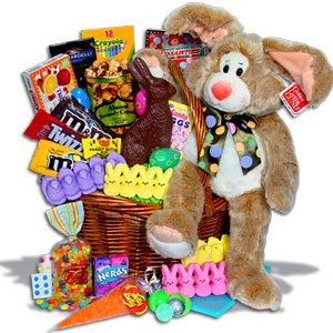 Teddy Easter bunny with lot of gifts in gift basket hot picture