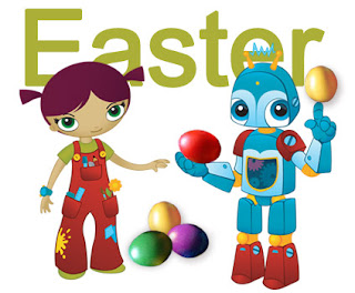 Cool Activity by girl and her friend robot playing with Easter eggs sexy picture