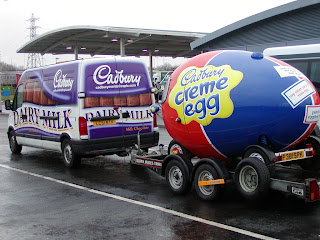Huge Cadbury Dairy milk Creme egg carrying by truck or tanker hot image la pascua
