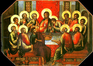 God Jesus Christ (yellow glow around head) sharing bread with their Apostles in their last supper drawing art by Simon Ushakov hot hd(hq)_ wallpaper