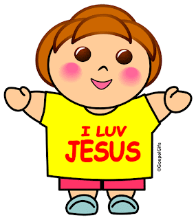 Becca small cartoon kid children showing her names on T-shirt saying I luv(love) Jesus color clipart
