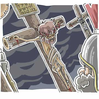 Jesus Christ on cross with blood and wounds drawing art clipart image