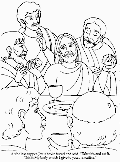 At the last supper Jesus Christ giving broke bread to apostles and said Take this and eat it This is my body which I give to you in sacrifice coloring page picture