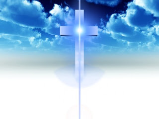 Christianity Cross with shine on the blue and silverwhite Cross with background clouds religious desktop image