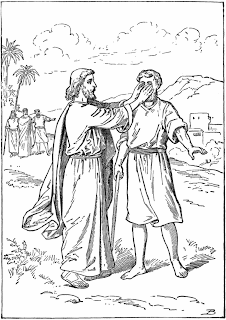 Jesus giving eyes to the blind man religious Christian coloring page picture