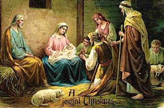 Jesus nativity picture of mother Mary holding his son baby Jesus in lap and people watching Christian religious photo download for free
