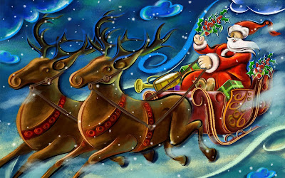 Santa Claus coming to town from the sky with Christmas gifts drawing art image free religious Christmas Christian download