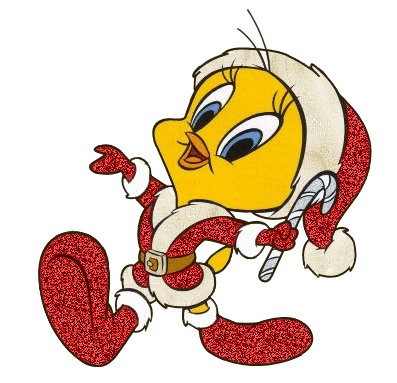Santa dress wore by Cute cartoon character (yellow) tweety for Christmas download free desktop Christian backgrounds and religious wallpapers for free