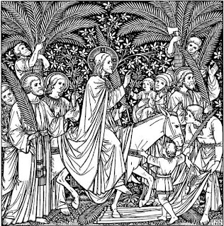 free download Jesus Christ coming into Jerusalem on the donkey Palm Sunday coloring page picture