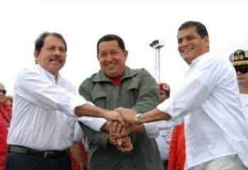 Daniel Ortega, Hugo Chávez y Rafael Correa