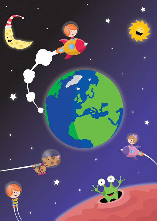 Jevs Illustration Kids In Space