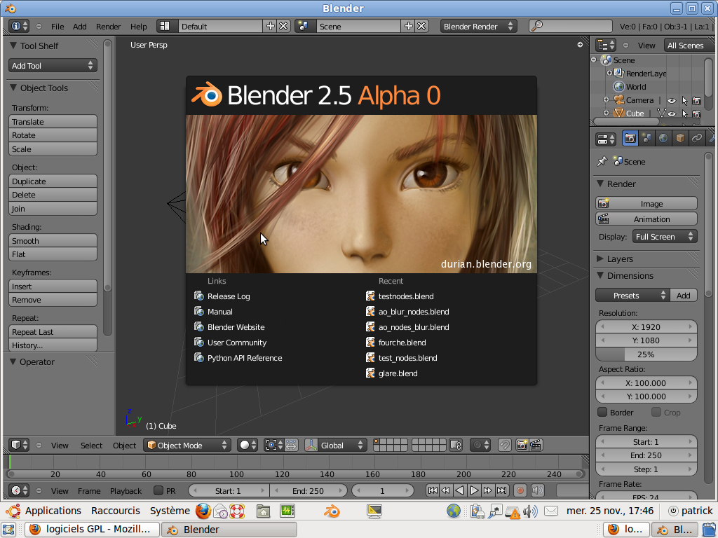 logiciels GPL Sortie de Blender 2.5 Alpha 0