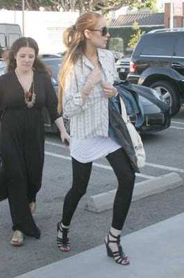 Lindsay Lohan Black Unitard and Heels Photos