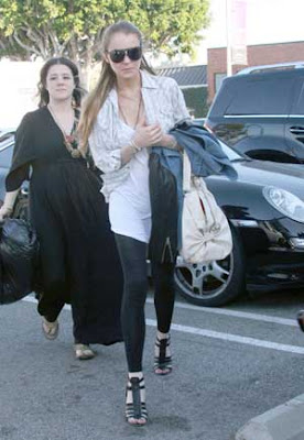 Lindsay Lohan Black Unitard and Heels Photos