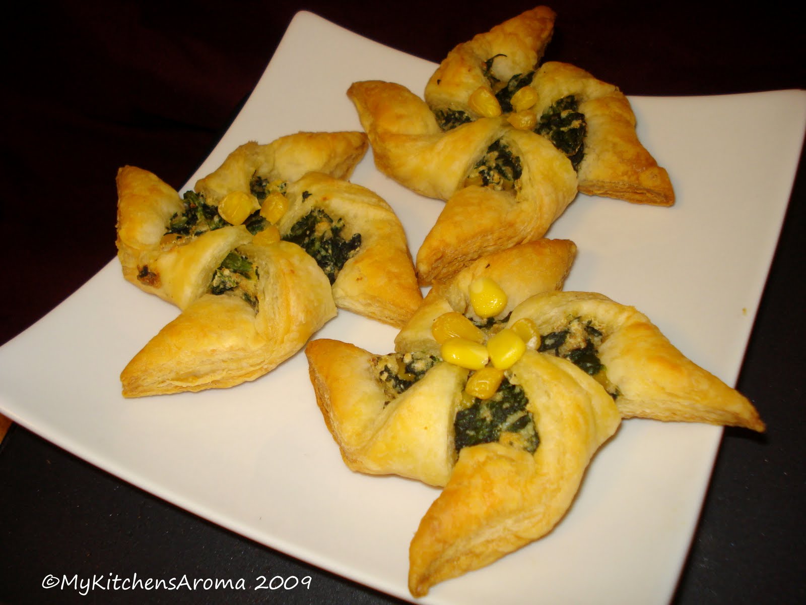 The Sizzling Pan "Appetizers" Puff Pastry 'Pinwheels' with Spinach