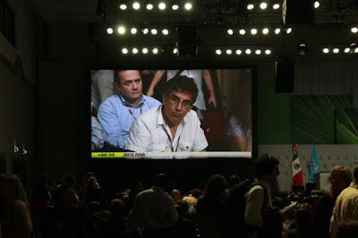 圖／玻利維亞代表索龍在坎昆氣候會議上發言(張楊乾攝)