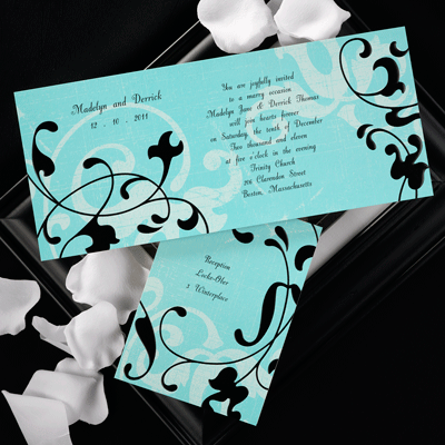 Keep your invitation cards simple yet elegant turquoise wedding real flowers