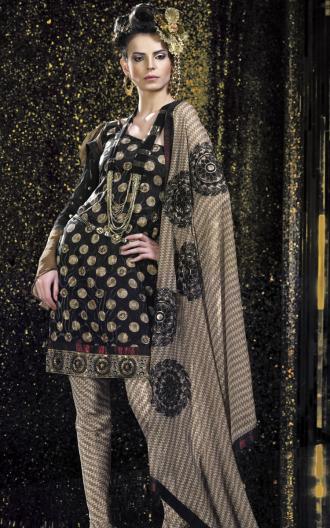 This is short kameez Black Beige Churidar Suit with sequins and 
